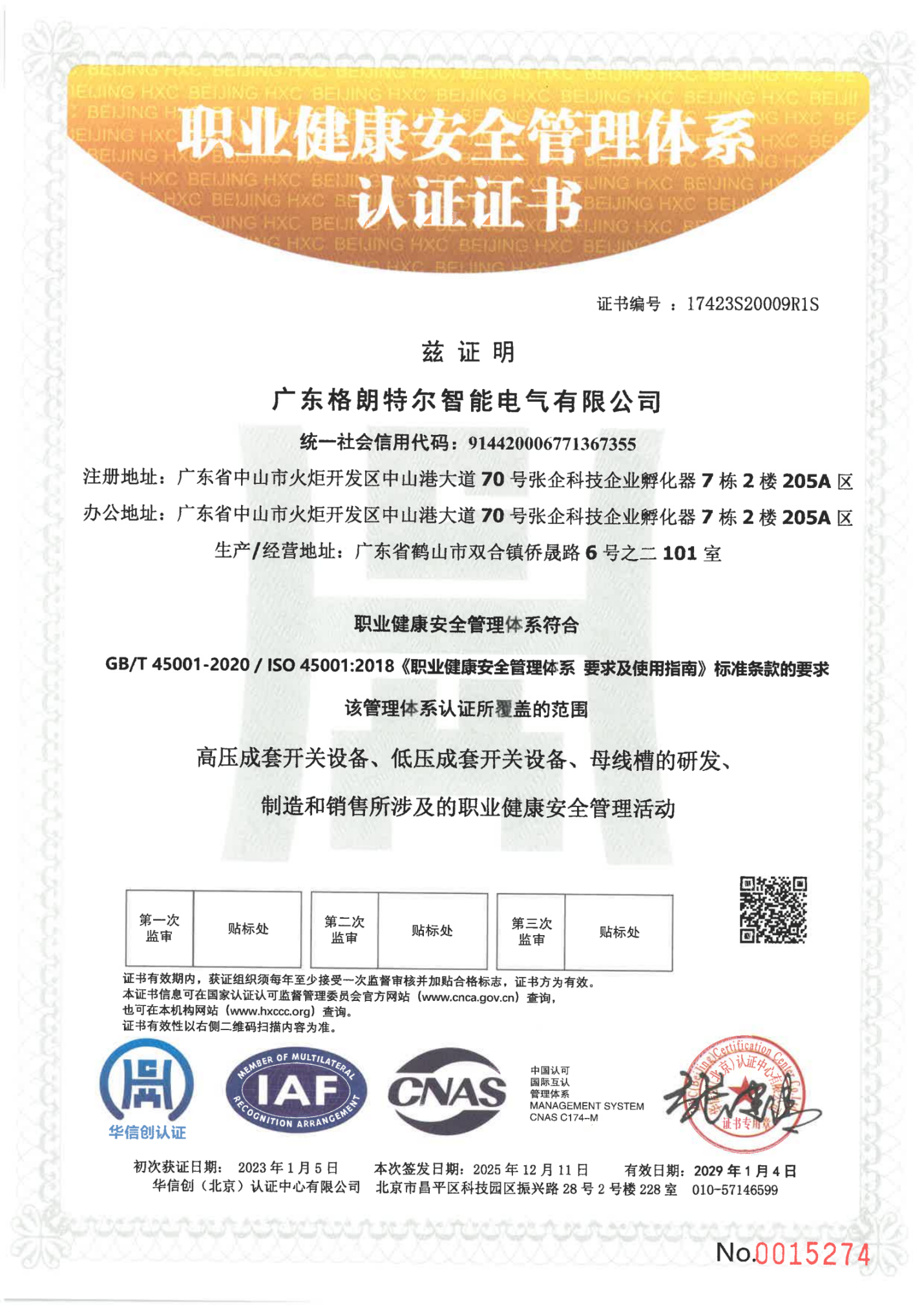 职业健康安全管理体系认证