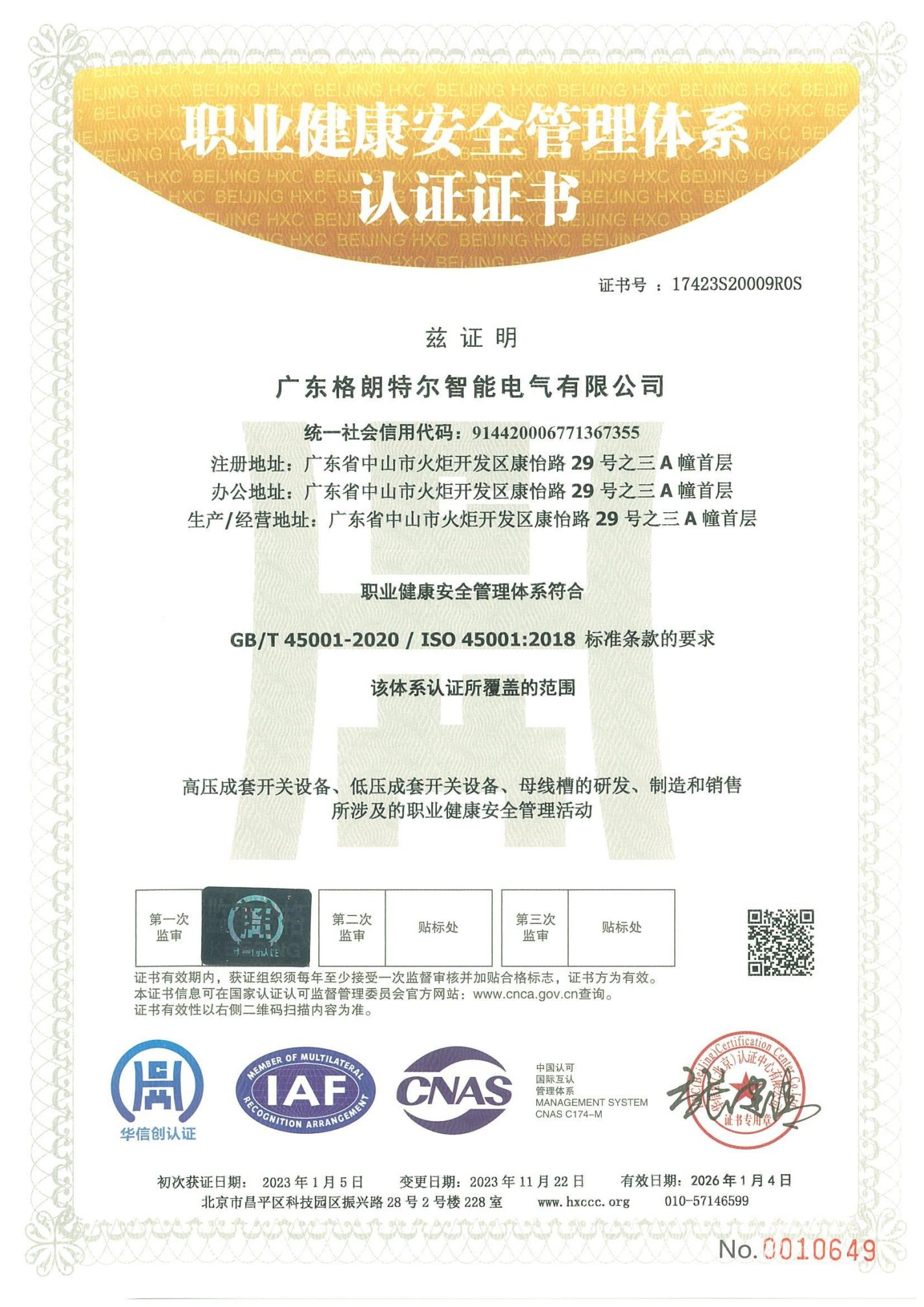 职业健康安全管理体系认证